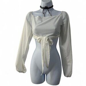 Y2K Women’s peasant Blouse Top Crop Off the shoulders Wrap Tie Boho Chic